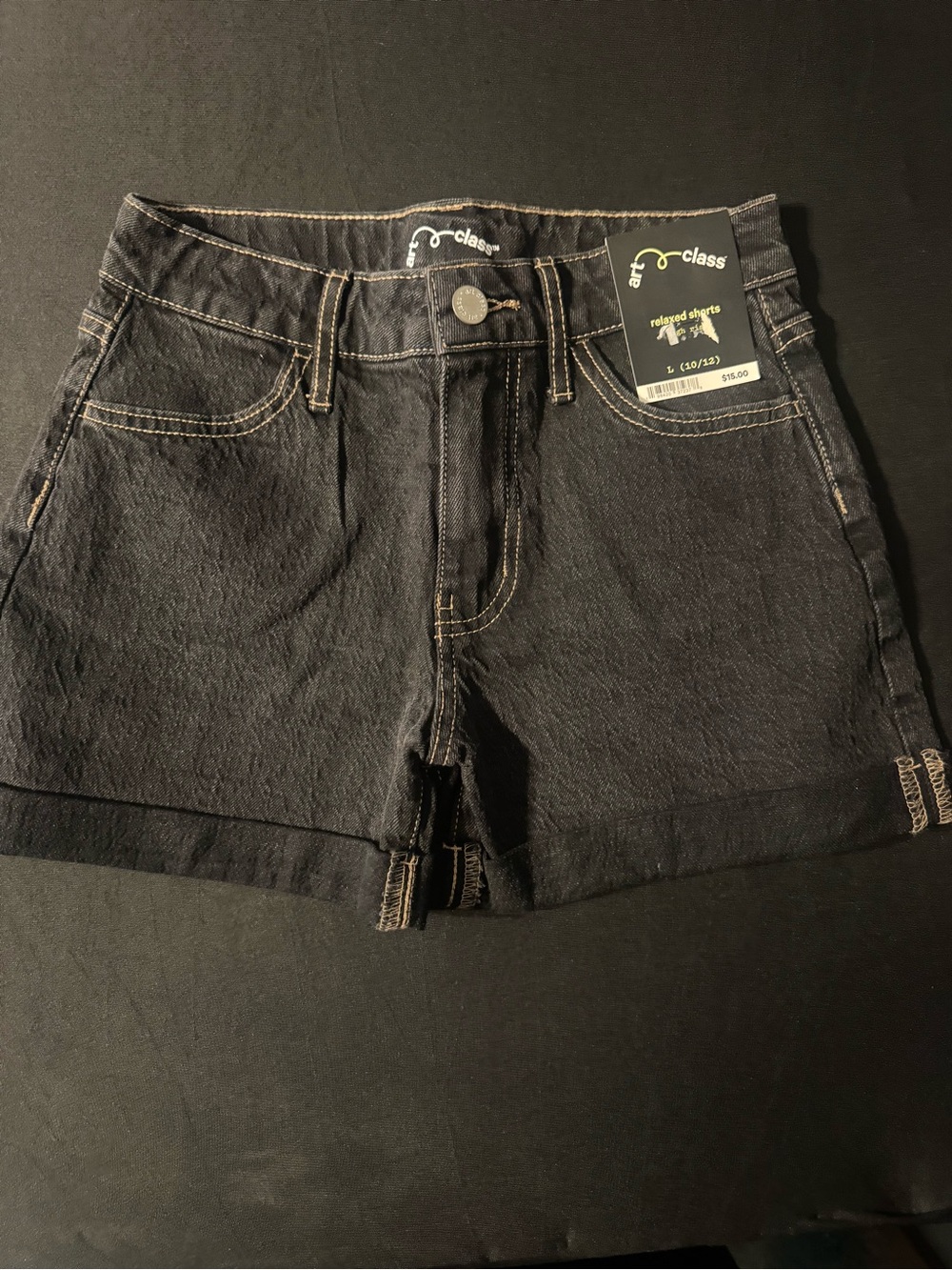 art class Black Denim Shorts with Contrast Stitching
